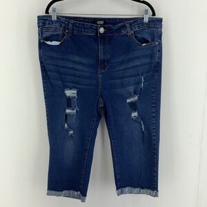 Jack David Womens 20 Distressed Capri Jeans Dark Wash Casual Summer Grunge